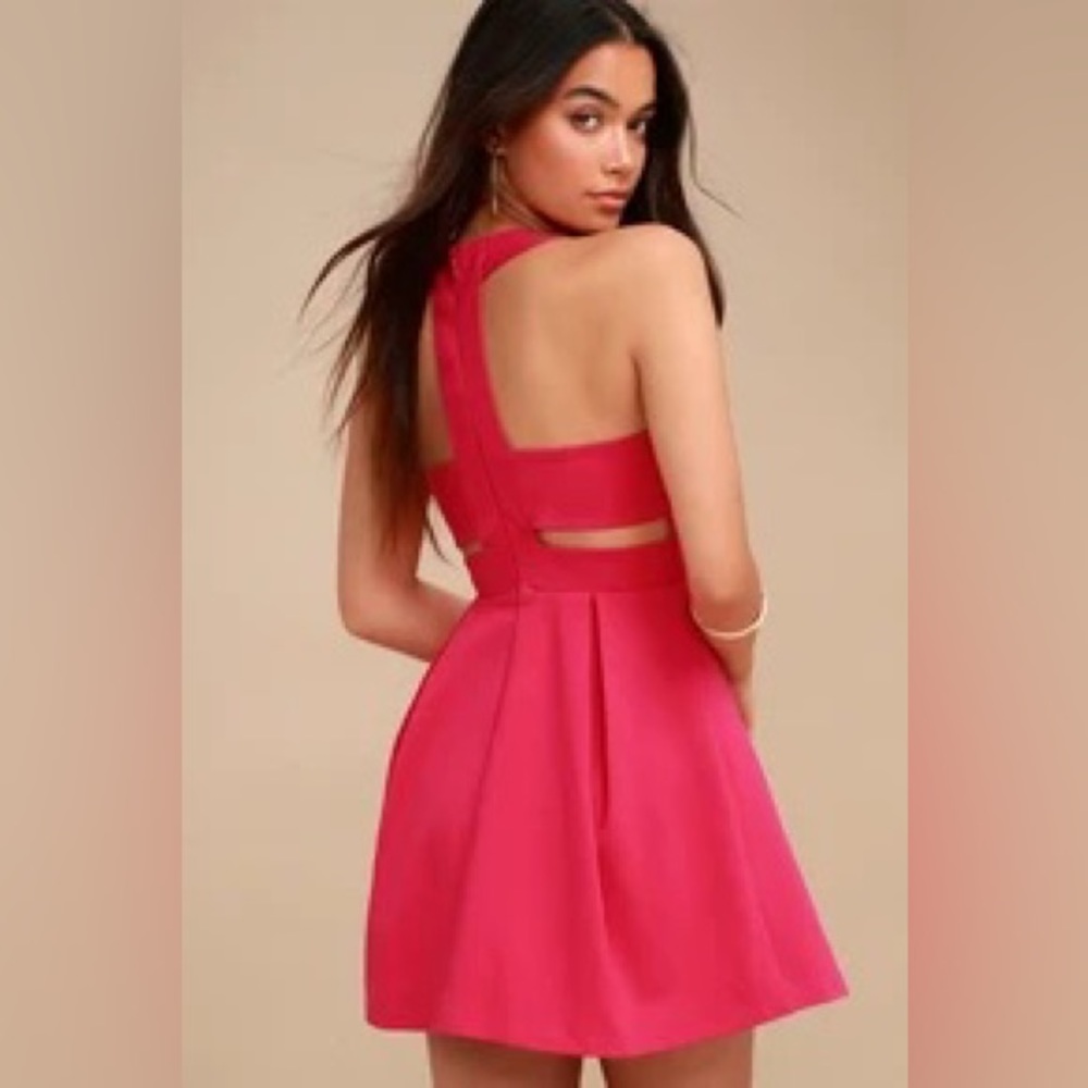 Lulu’s Cutout and About Fuscia Skater Dress size L